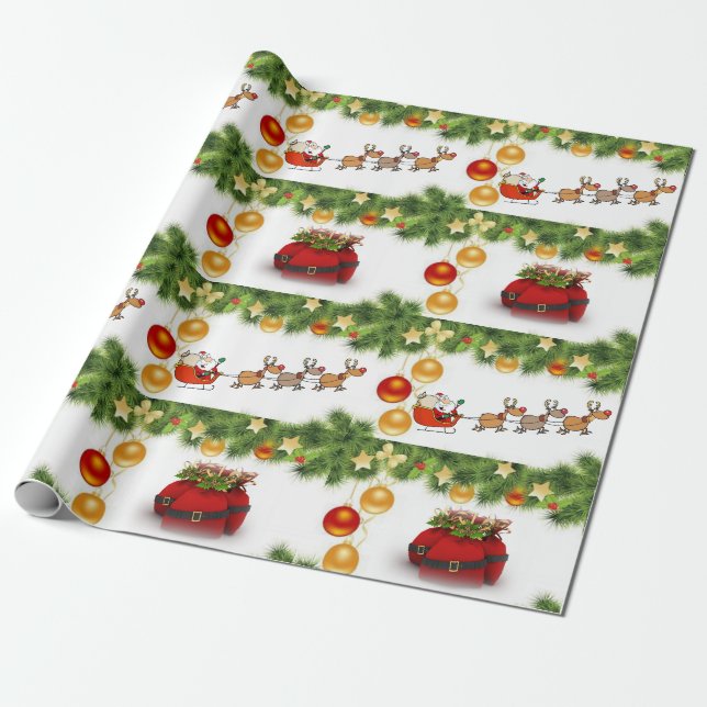 Papier Cadeau Papier d'enveloppement de Noël Père Noël Sleigh (Déroulé)