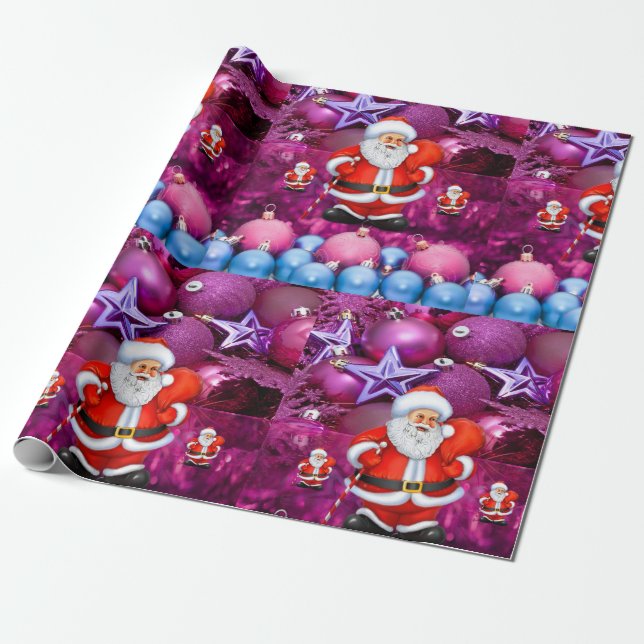Papier Cadeau Papier d'enveloppement de Noël Père Noël violet (Déroulé)