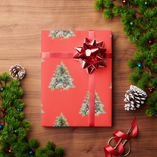Papier Cadeau Papier d'enveloppement de Noël, Pine Tree rouge No (Cadeau de vacances)