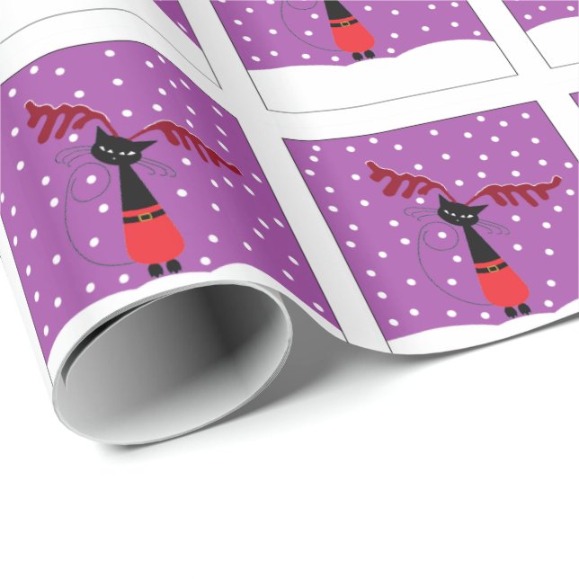 Papier Cadeau Papier d'enveloppement de Noël pour chats de renne (Coin rond)