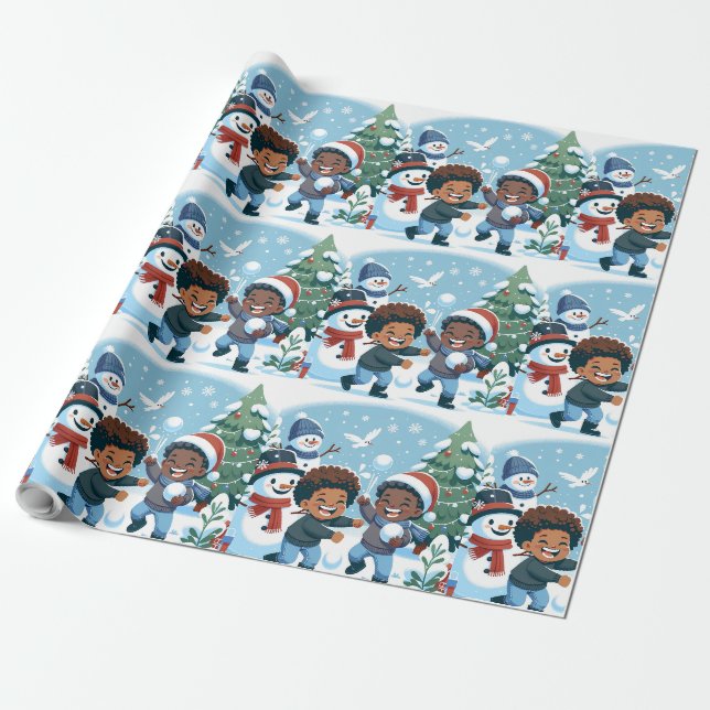 Papier Cadeau Papier d'enveloppement de Noël pour garçon noir (Déroulé)