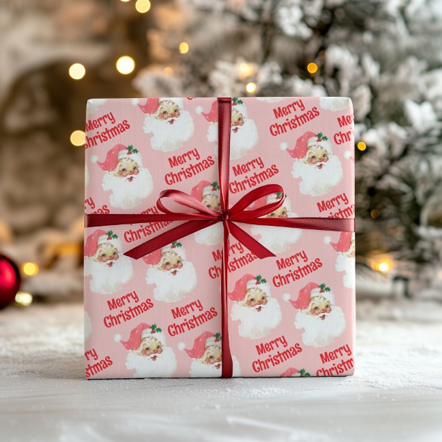 Papier Cadeau Papier d'enveloppement de Noël rose Père Noël (Créateur téléchargé)