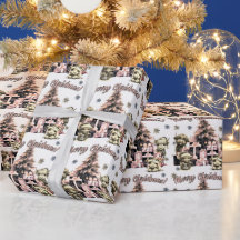 Papier d'enveloppement de Noël rose Vache Highland