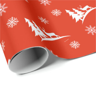 Papier Cadeau Papier d'enveloppement de Noël rouge cerfs et floc