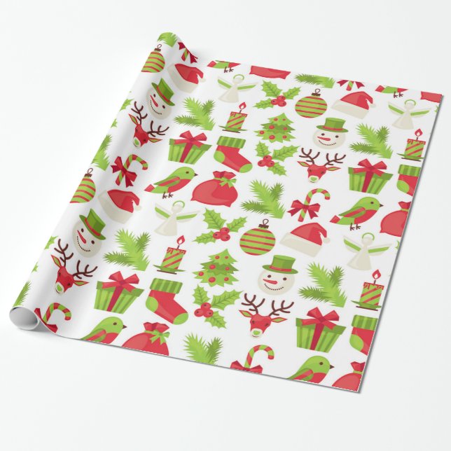 Papier Cadeau Papier d'enveloppement de Noël rouge et vert (Déroulé)