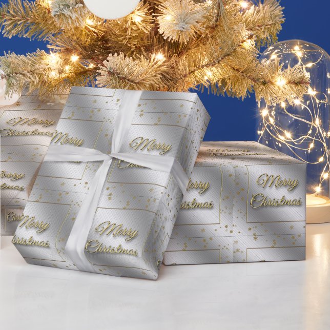 Papier Cadeau Papier d'enveloppement de Noël Silver Gold Snowfla (Vacances)