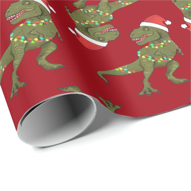 Papier Cadeau Papier d'enveloppement de Noël T-Rex Père Noël (Coin rond)