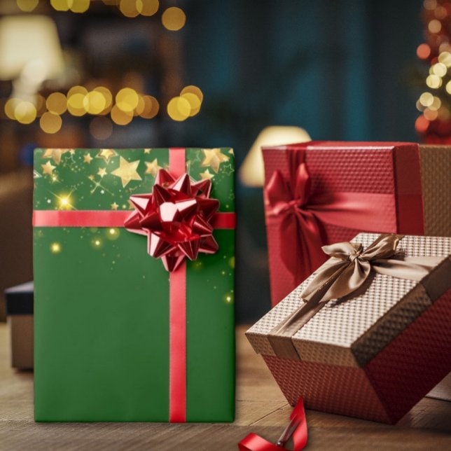 Papier Cadeau Papier d'enveloppement de Noël vert brillant (christmas green shiny stars Christmas wrapping paper is a great way to show your holiday spirit)