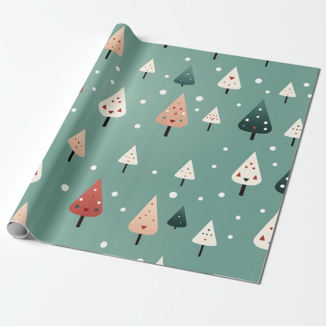 Papier Cadeau Papier d'enveloppement de Noël vert Pastel (Déroulé)