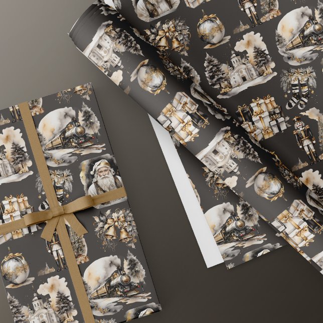 Papier Cadeau Papier d'enveloppement de Noël victorien noir et o (Créateur téléchargé)