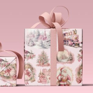 Papier Cadeau Papier d'enveloppement de Noël victorien rose anti
