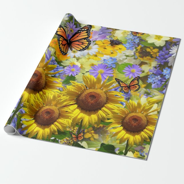 Papier Cadeau Papier d'enveloppement de papillon de tournesol (Déroulé)