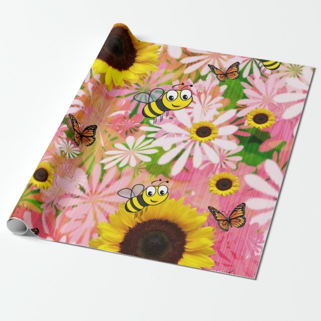 Papier Cadeau Papier d'enveloppement de papillon de tournesol (Déroulé)