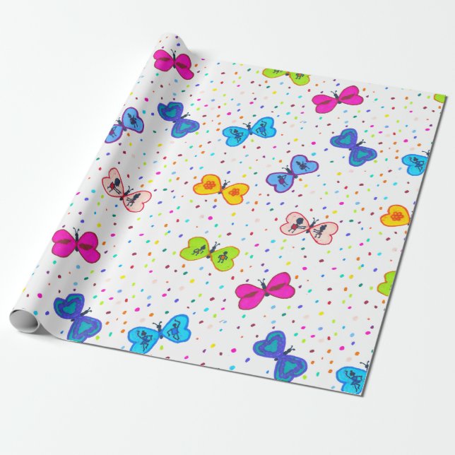 Papier Cadeau Papier d'enveloppement de papillons cardiaques (Déroulé)