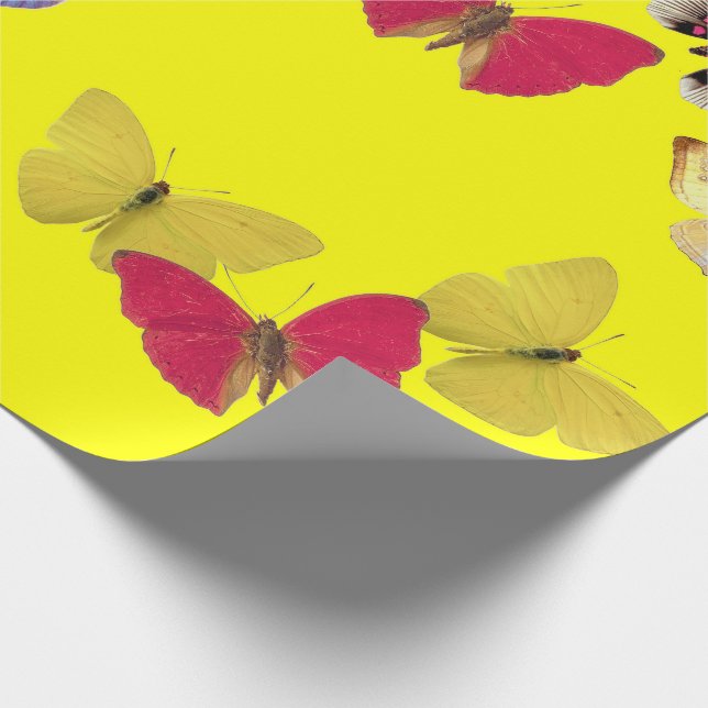 Papier Cadeau Papier d'enveloppement de papillons rose jaune (Coin)