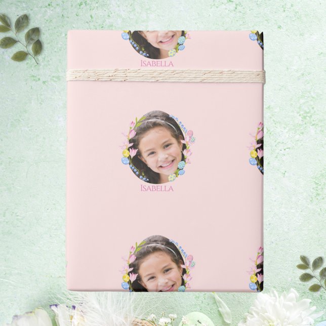 Papier Cadeau Papier d'enveloppement de Pâques personnalisé avec (Custom Easter Wrapping Paper with Photo & Name)