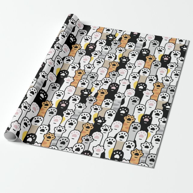 Papier Cadeau Papier d'enveloppement de pattes de chats adorable (Déroulé)