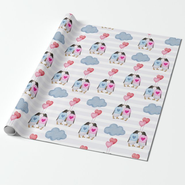 Papier Cadeau Papier d'enveloppement de pingouins (Déroulé)