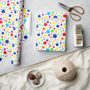 Papier Cadeau Papier d'enveloppement de points arc-en-ciel blanc