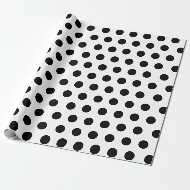 Papier Cadeau Papier d'enveloppement de points Polka noir et bla (Déroulé)