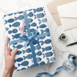 Papier Cadeau Papier d'enveloppement de poisson bleu et blanc