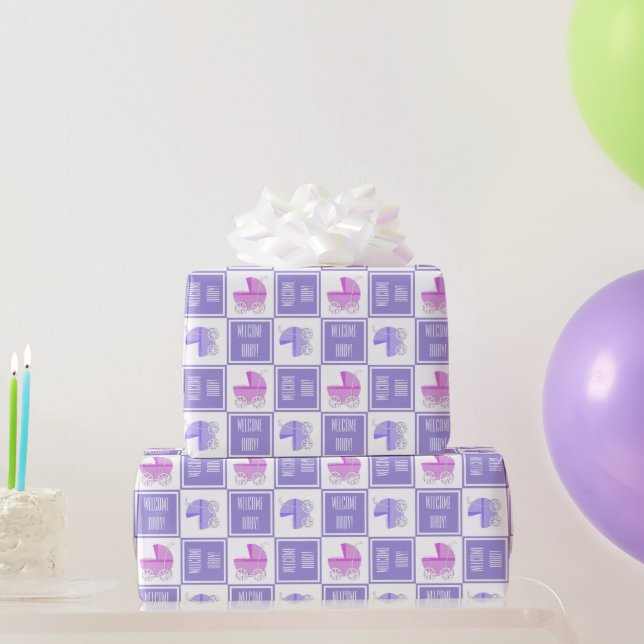 Papier Cadeau Papier d'enveloppement de poussette rose et violet (Cadeaux de fête)