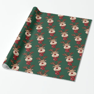 Papier Cadeau Papier d'enveloppement de rennes de Noël mignon