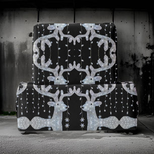 Papier Cadeau Papier d'enveloppement de rennes de Noël noir en a