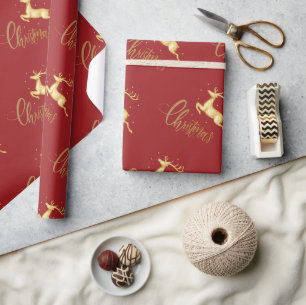 Papier Cadeau Papier d'enveloppement de rennes de Noël rouge et 