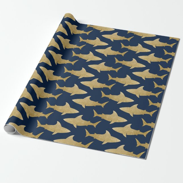 Papier Cadeau Papier d'enveloppement de requin d'or (Déroulé)