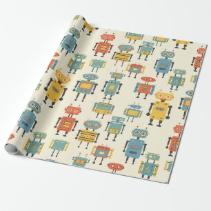 Papier Cadeau Papier d'enveloppement de robots rétro