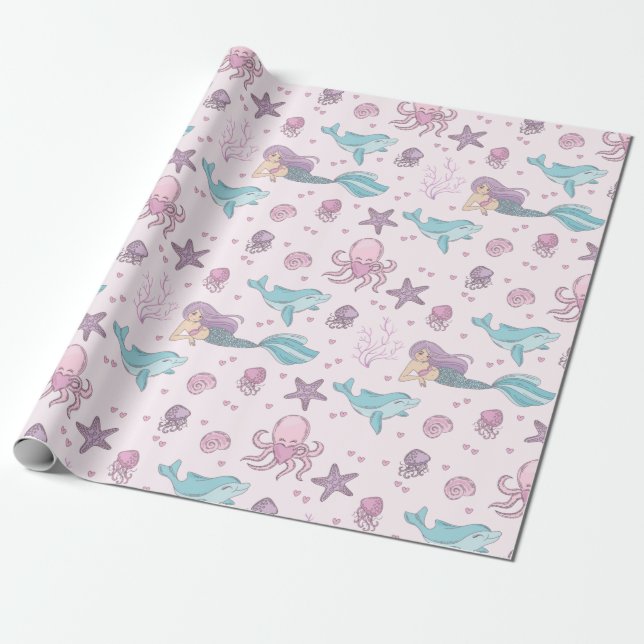 Papier Cadeau Papier d'enveloppement de sirène mignonne (Déroulé)