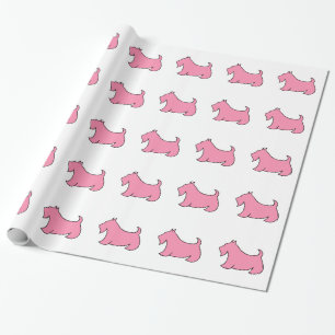 Papier Cadeau Papier d'enveloppement de Terrier écossais rose