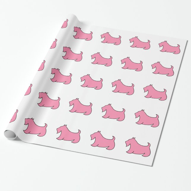 Papier Cadeau Papier d'enveloppement de Terrier écossais rose (Déroulé)