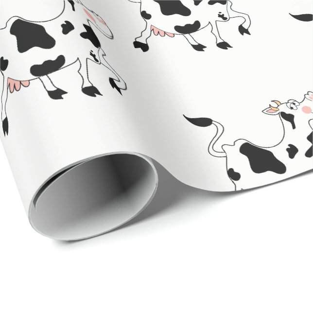 Papier Cadeau Papier d'enveloppement de vache noir et blanc (Coin rond)