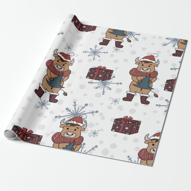 Papier Cadeau Papier d'enveloppement de vaches de Noël (Déroulé)
