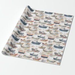 Papier Cadeau Papier d'enveloppement des bateaux aquarelles