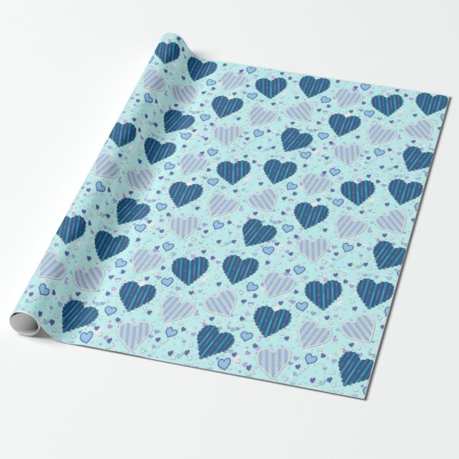 Papier Cadeau Papier d'enveloppement des Coeurs bleus (Déroulé)