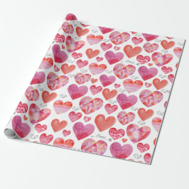 Papier Cadeau Papier d'enveloppement des coeurs d'aquarelle