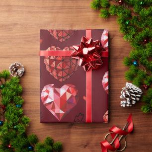 Papier Cadeau Papier d'enveloppement des Coeurs rouges géométriq