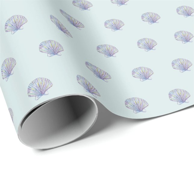 Papier Cadeau Papier d'enveloppement des coquillages bleus (Coin rond)