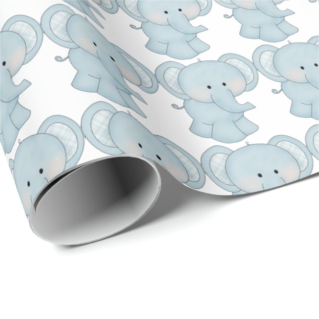 Papier Cadeau Papier d'enveloppement des éléphants bleu bébé (Coin rond)