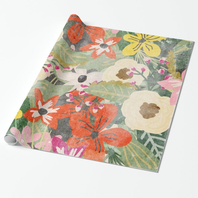 Papier Cadeau Papier d'enveloppement des fleurs de jungle (Déroulé)