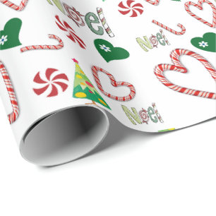 Papier Cadeau Papier d'enveloppement des Sucres de canne Noel Bl