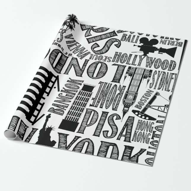 Papier Cadeau Papier d'enveloppement des villes du monde (Déroulé)