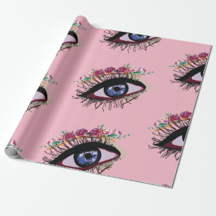 Papier Cadeau Papier d'enveloppement des yeux et des fleurs bleu