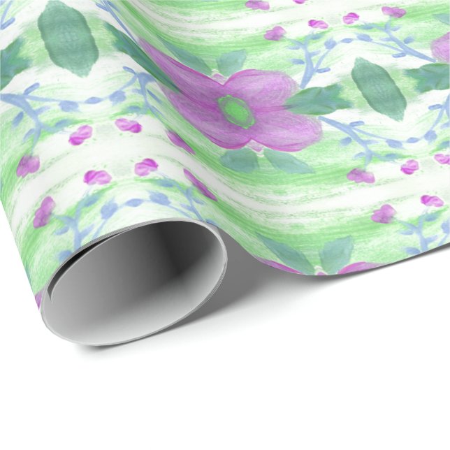 Papier Cadeau Papier d'enveloppement d'occasion en fleurs violet (Coin rond)