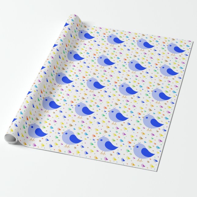Papier Cadeau Papier d'enveloppement d'oiseaux bleu (Déroulé)