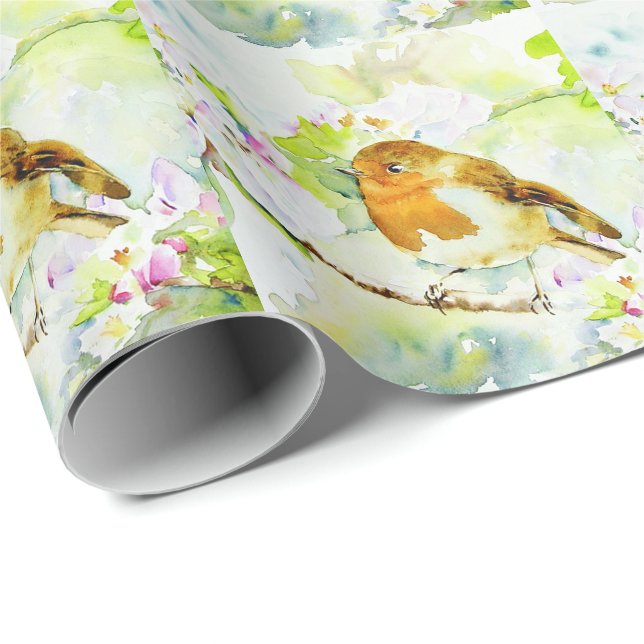 Papier Cadeau Papier d'enveloppement d'oiseaux d'aquarelle (Coin rond)