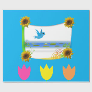 Papier Cadeau Papier d'enveloppement d'oiseaux de tournesol